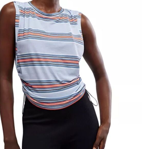 NWT Free People Tempo Mode Striped Sleeveless Muscle Tee Ruched Breathable - Picture 13 of 13